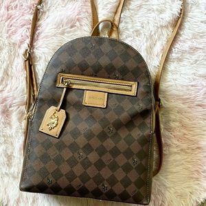 US Polo Association Brown & Tan Checkered Backpack Purse